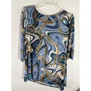 Patchington Women Blue Gold Chain  Stretch Asymmetrical Small Open Shoulder Top